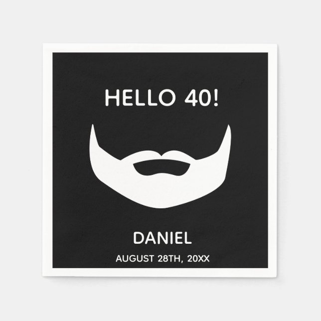 Serviette En Papier 40e anniversaire barbe hommes blancs noirs (Devant)