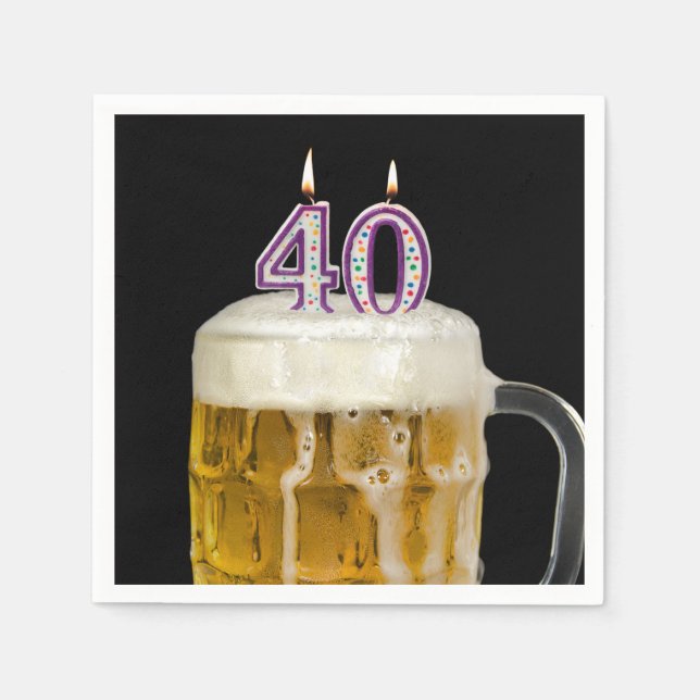 Serviette En Papier 40e anniversaire Bière en noir (Devant)