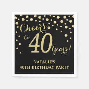 Serviette En Papier 40e anniversaire Black and Gold Diamond Napkins
