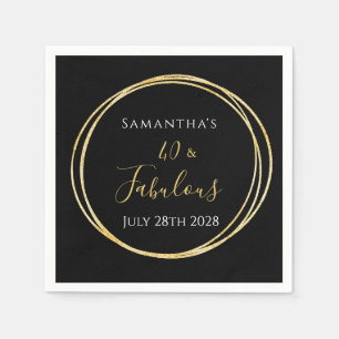 Serviette En Papier 40e anniversaire Black Gold fête d'anniversaire