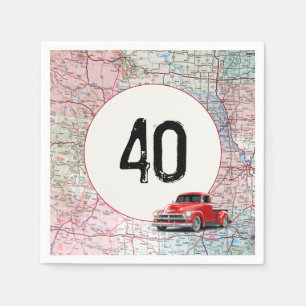 Serviette En Papier 40e anniversaire Camion rouge Retro sur la carte r
