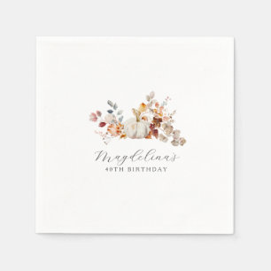 Serviette En Papier 40e anniversaire Citrouille blanc automne fleurs s