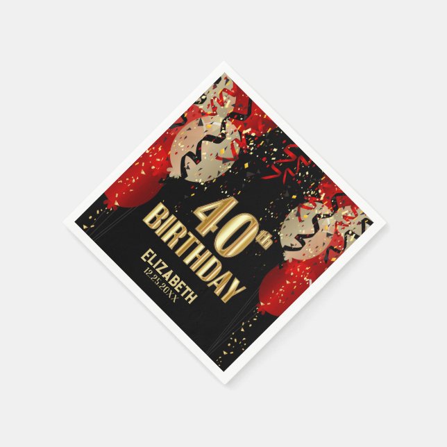 Serviette En Papier 40e anniversaire - 🎈 de ballons rouges (Coin)