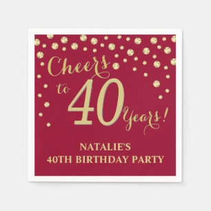 Serviette En Papier 40e Anniversaire de Bourgogne Diamant rouge et or