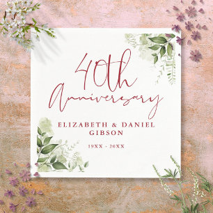 Serviette En Papier 40e Anniversaire de Mariage Feuillage Floral