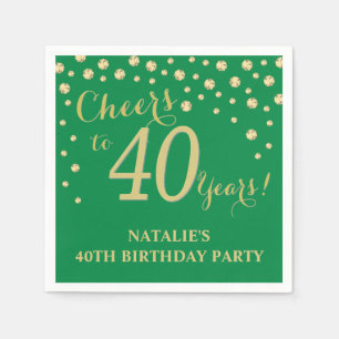Serviette En Papier 40e anniversaire de mariage, Green and Gold Diamon