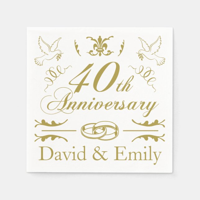 Serviette En Papier 40e anniversaire de Mariage personnalisé (Devant)