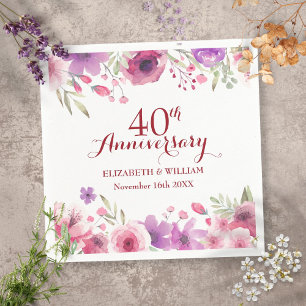 Serviette En Papier 40e anniversaire de mariage rubis floral campagne