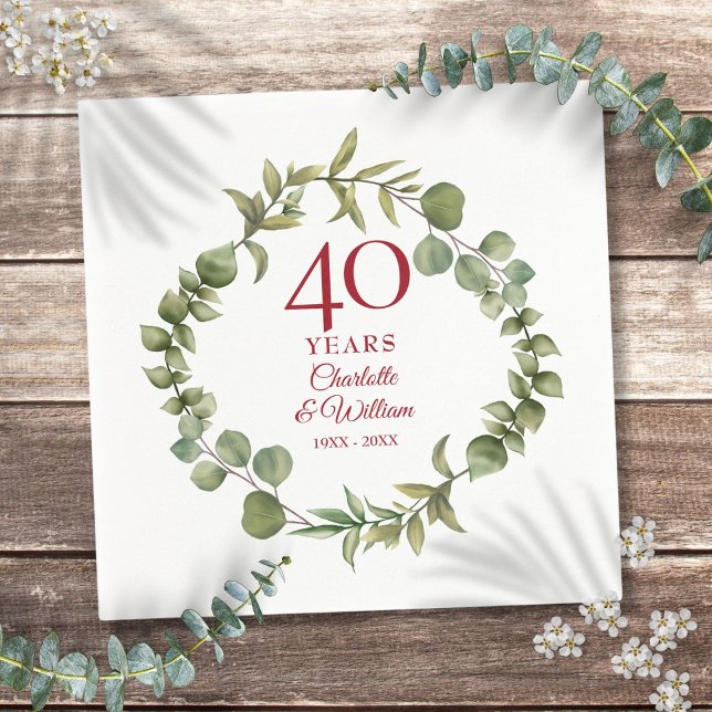 Serviette En Papier 40e anniversaire de mariage rubis Modernité végéta (40th Ruby Wedding Anniversary Modern Greenery Napkins)