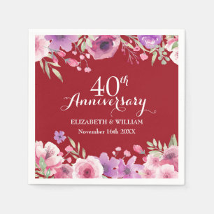 Serviette En Papier 40e anniversaire de Mariage Ruby Country Floral