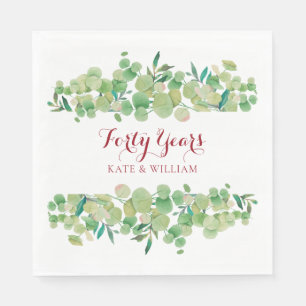 Serviette En Papier 40e anniversaire de mariage Ruby Script Verdure 