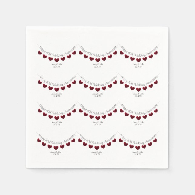 Serviette En Papier 40e anniversaire de Ruby Mariage serviettes person (Devant)