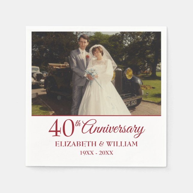 Serviette En Papier 40e anniversaire de Ruby Votre photo Mariage (Devant)