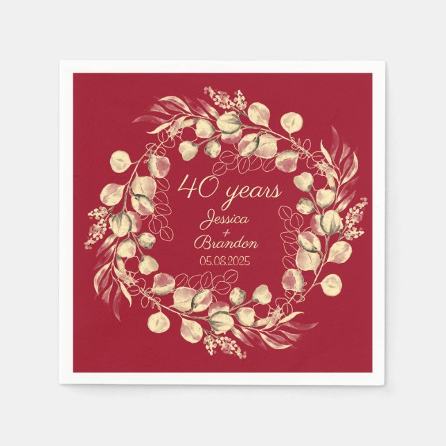 Serviette En Papier 40e anniversaire du Mariage de rubis rouge Eucalyp (Devant)