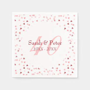 Serviette En Papier 40e anniversaire du Mariage Ruby Hearts Confetti