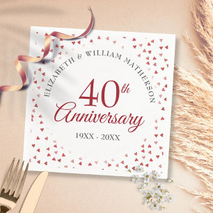 Serviette En Papier 40e anniversaire du Mariage Ruby Hearts Confetti