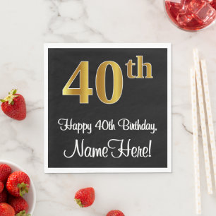 Serviette En Papier 40e anniversaire ~ Elégant Luxueux Faux Gold Look 