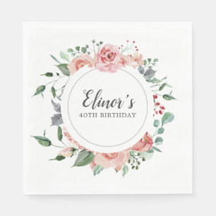 Serviette En Papier 40e anniversaire Elégant rose rose florale