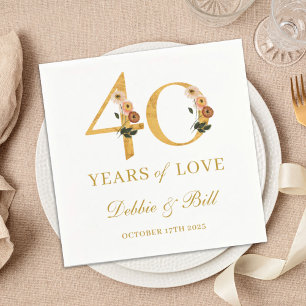 Serviette En Papier 40e anniversaire Fleur sauvage de fête 40 ans d'am