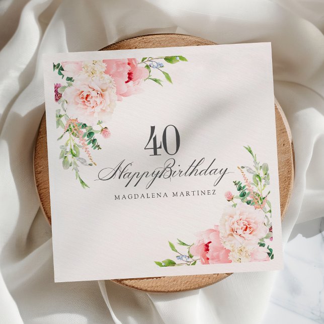 Serviette En Papier 40e Anniversaire Fournitures Fête Rose Floral Cust (Créateur téléchargé)