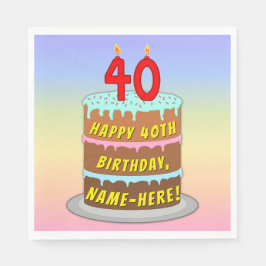 Serviette En Papier 40e anniversaire : Fun Cake and Candles + Nom pers