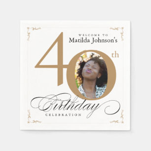 Serviette En Papier 40e anniversaire Gold White Calligraphie personnal