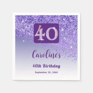 Serviette En Papier 40e anniversaire Jolie Parties scintillant pourpre