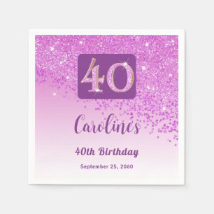 Serviette En Papier 40e anniversaire jolie Parties scintillant rose se