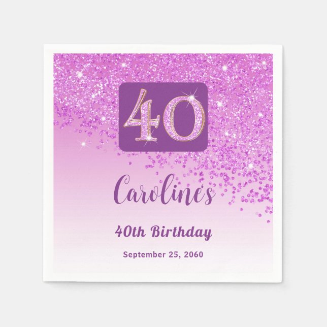 Serviette En Papier 40e anniversaire jolie Parties scintillant rose se (Devant)