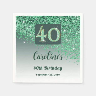 Serviette En Papier 40e anniversaire Jolie Parties scintillant verte