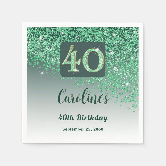 Serviette En Papier 40e anniversaire Jolie Parties scintillant verte (Devant)