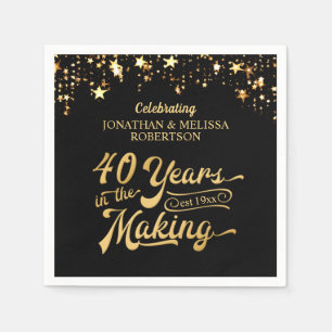 Serviette En Papier 40e anniversaire Mariage rétro Black Gold Stars