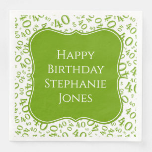 Serviette En Papier 40e anniversaire Motif aléatoire vert/blanc 40
