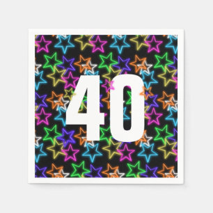 Serviette En Papier 40e Anniversaire Neon Étoiles sur noir