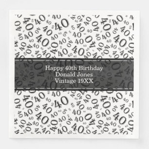 Serviette En Papier 40e anniversaire Numéro d'âge Motif noir/blanc