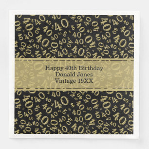 Serviette En Papier 40e anniversaire Numéro d'âge Motif Noir/Or