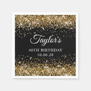 Serviette En Papier 40e anniversaire paillettes dorées et noir