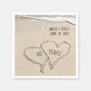 Serviette En Papier 40e Anniversaire Plage Coeurs serviettes