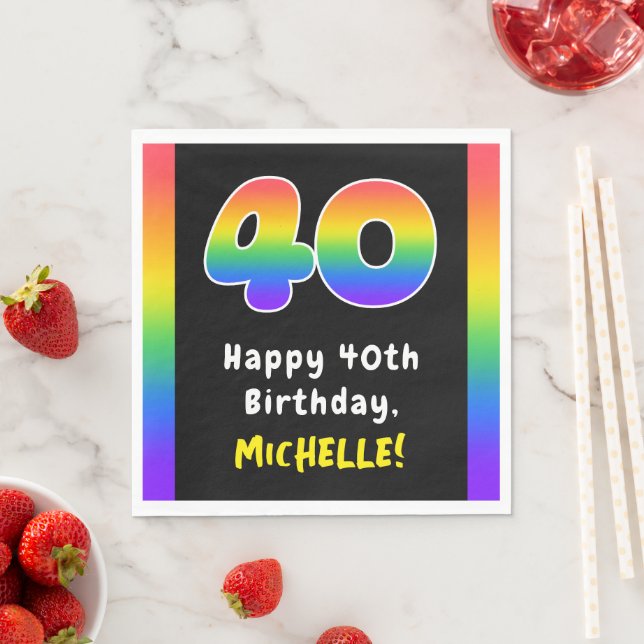 Serviette En Papier 40e anniversaire : Rainbow Spectrum # 40, Nom pers (En situation)