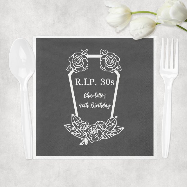 Serviette En Papier 40e anniversaire Rip 30s Black Rose Coffin Party (40th Birthday Rip 30s Black Roses Coffin Party Napkins
)