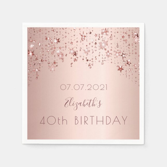 Serviette En Papier 40e anniversaire rose or étoiles rose (Devant)