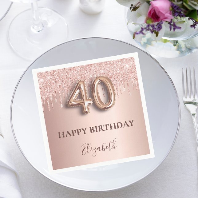 Serviette En Papier 40e anniversaire rose or parties scintillant rose  (Créateur téléchargé)