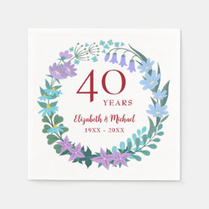 Serviette En Papier 40e anniversaire Ruby Floral Bluebell Wreath