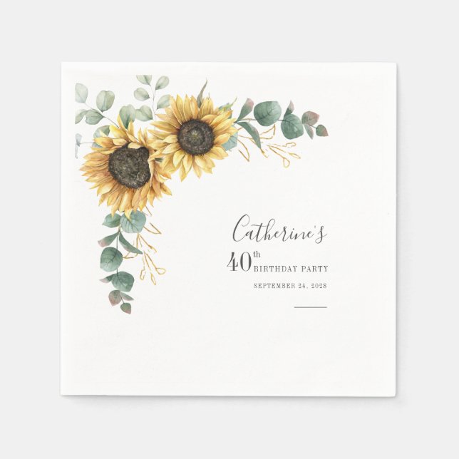 Serviette En Papier 40e anniversaire tournesol Eucalyptus papier flora (Devant)
