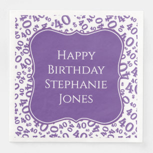 Serviette En Papier 40e anniversaire violet/blanc Motif numéro de supp