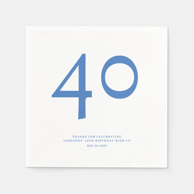 Serviette En Papier 40e fête d'anniversaire minimal et chic (Devant)