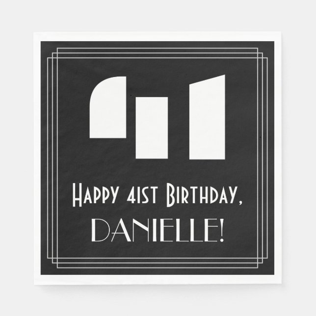 Serviette En Papier 41e anniversaire : Art Déco Inspiré Look "41" + No (Devant)