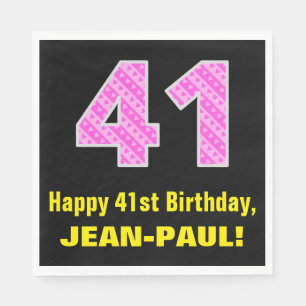 Serviette En Papier 41e anniversaire : Pink Stripes and Hearts "41" + 