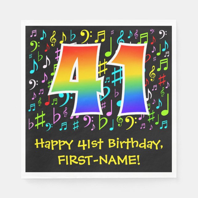 Serviette En Papier 41e anniversaire - Symboles de musique colorée, Ar (Devant)
