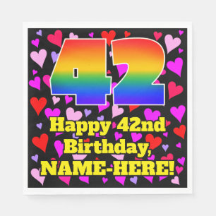 Serviette En Papier 42e anniversaire : Amour Hearts Motif, Arc en ciel